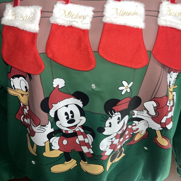 Disney Lg 12-14 Mickey, Minnie, Donald, & Daisy Green Holiday Sweatshirt Lights - Picture 4 of 10